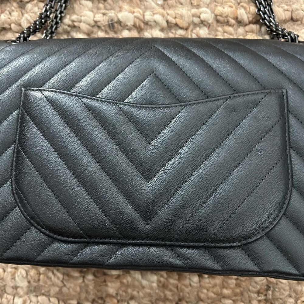 Chanel Reissue 226 Black Chevron Calfskin All Black HW Limited Full Set - Picture 9 of 16